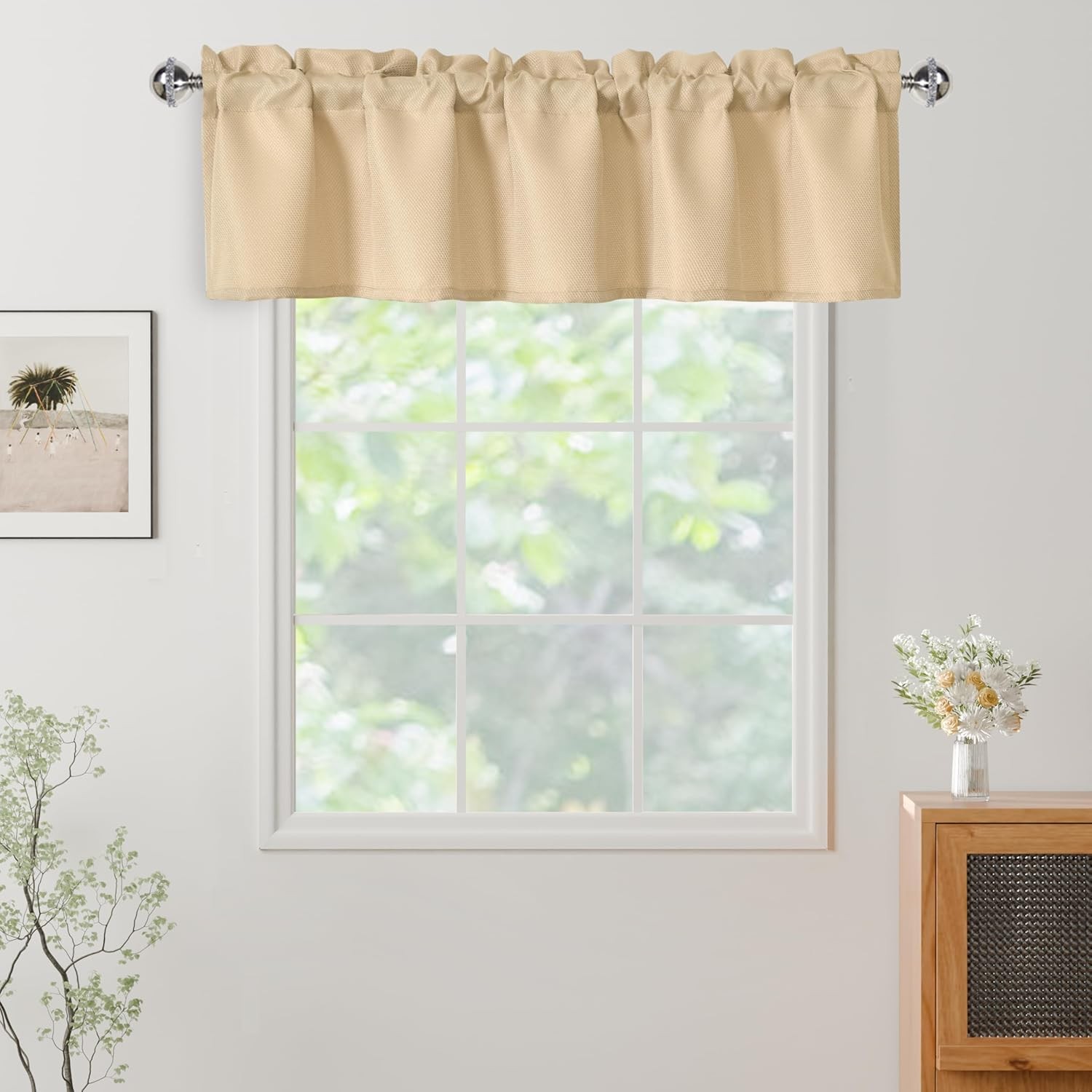 Beige Valances for Kitchen Windows Spillproof Antiwrinkle Jacquard Rectangle