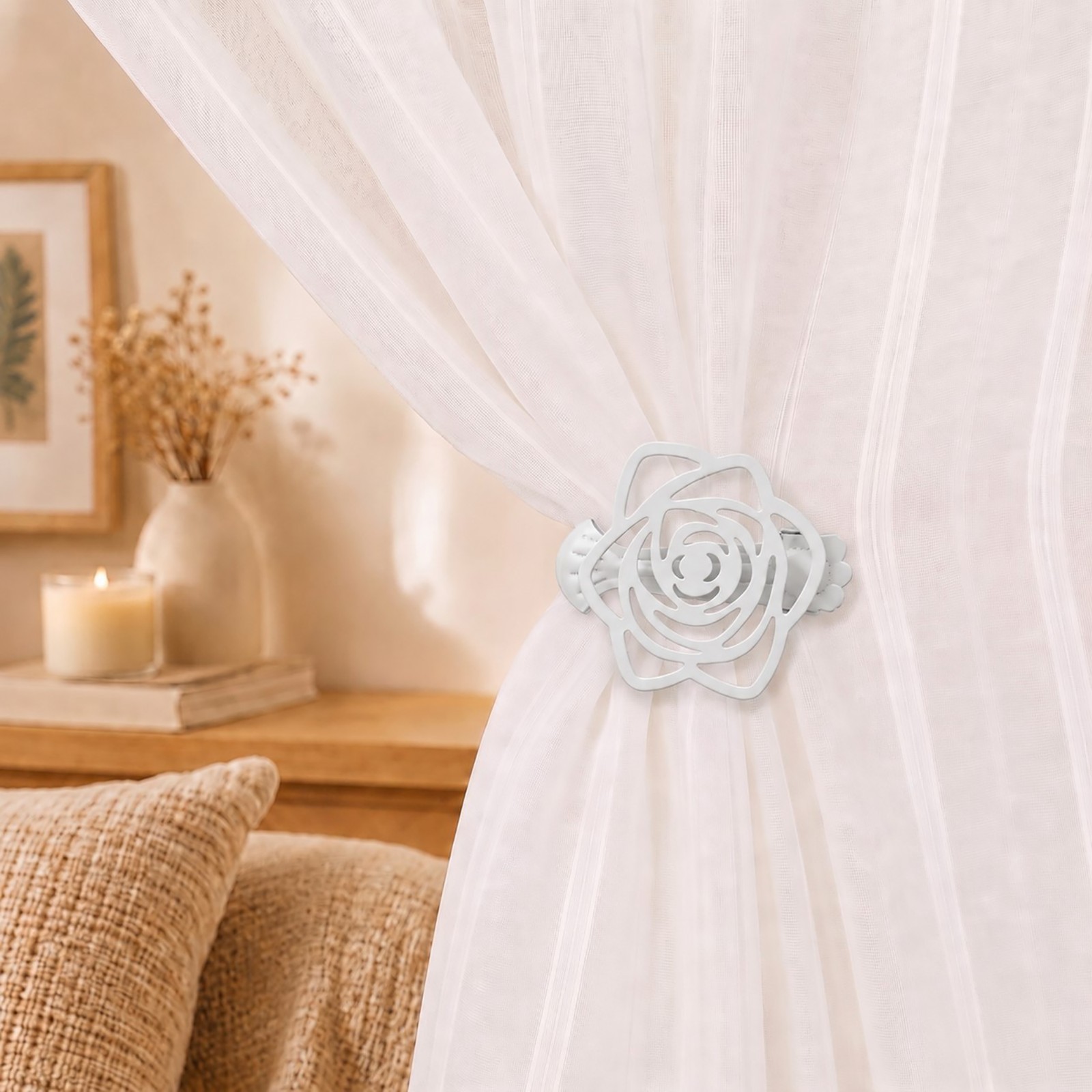 Metal Curtain Tieback Holdback Clip On No Drill Rose Decorative Ties Set of 2