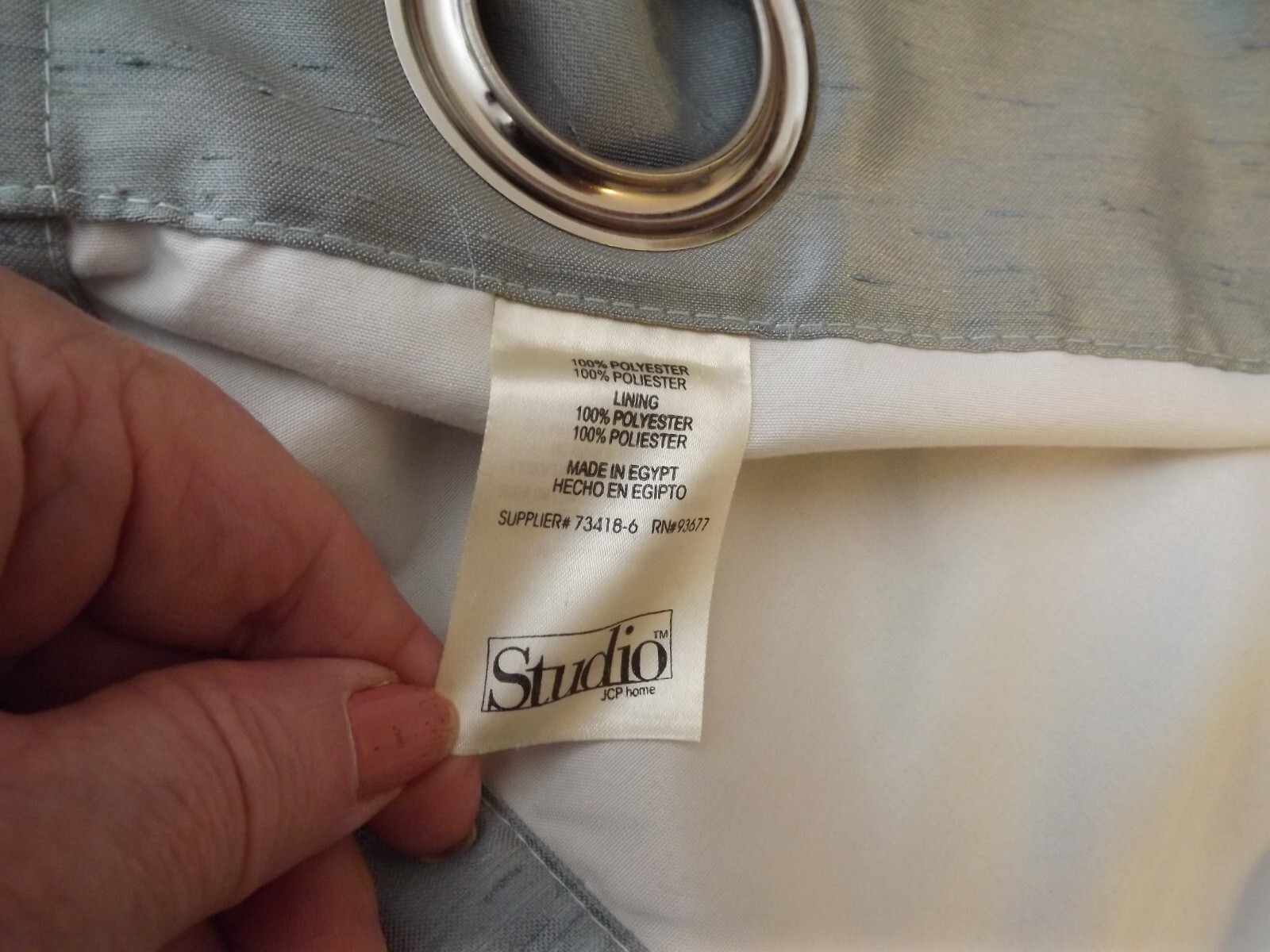 LINED grommet PANEL by STUDIO MINERAL BLUE TAN &LT BROWN faux silk 49″wX77″L