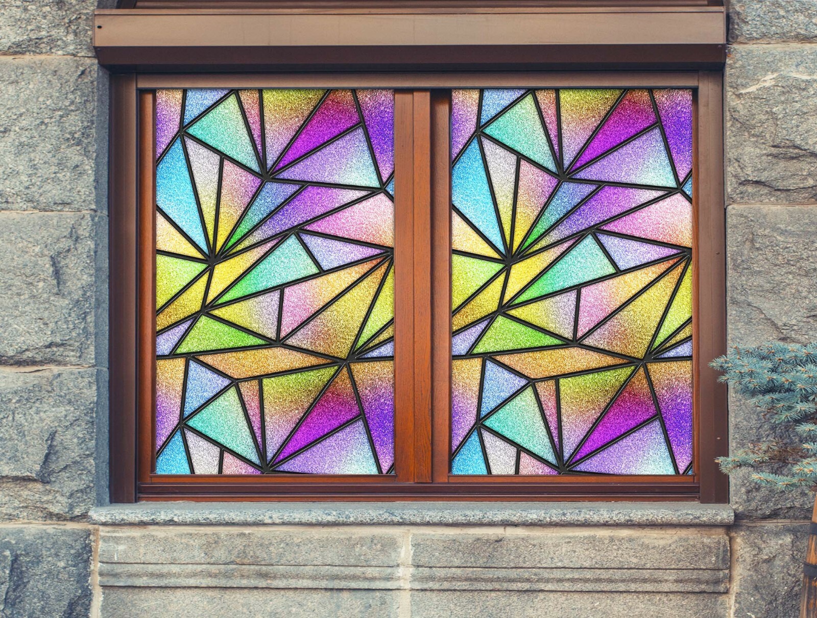 3D Colored Triangle A304 Window Film Print Sticker Cling Stained Glass UV Amy