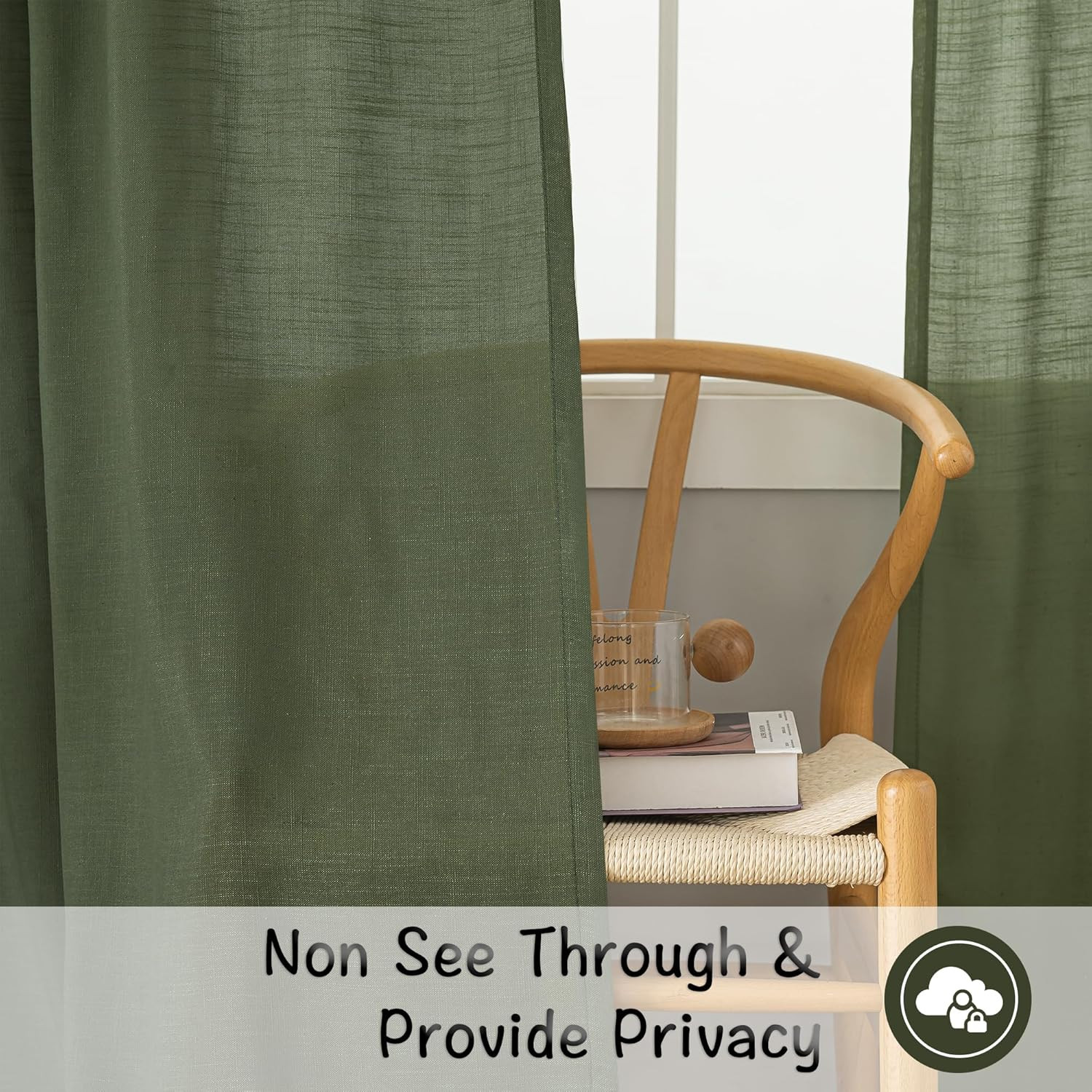 Extra Long Olive Linen Curtains 120″ Semi-Privacy Light Filtering 2 Panels