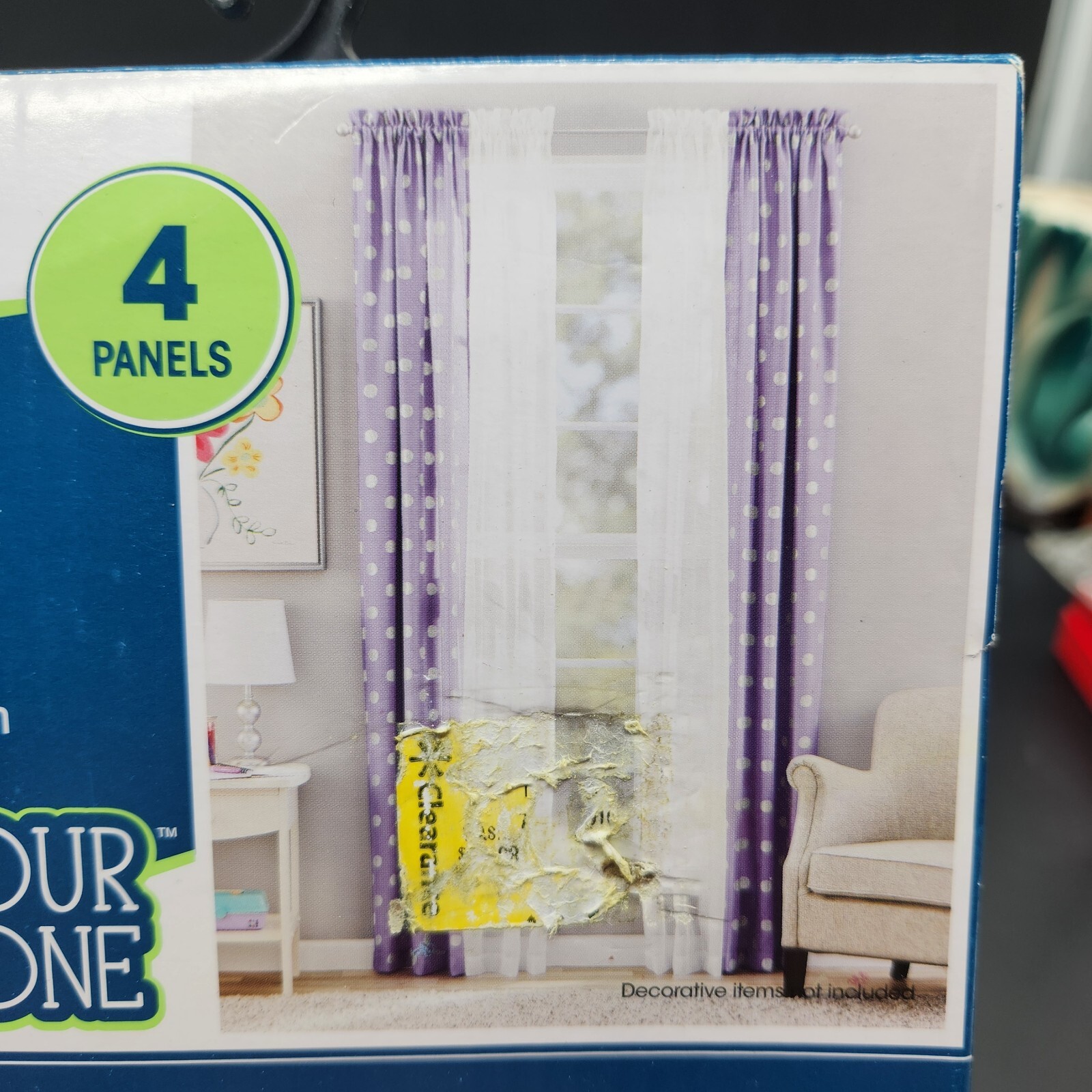 4‑Piece Curtain Panel Set 84″ – Purple Foil Polka Dot + White Sheers NEW