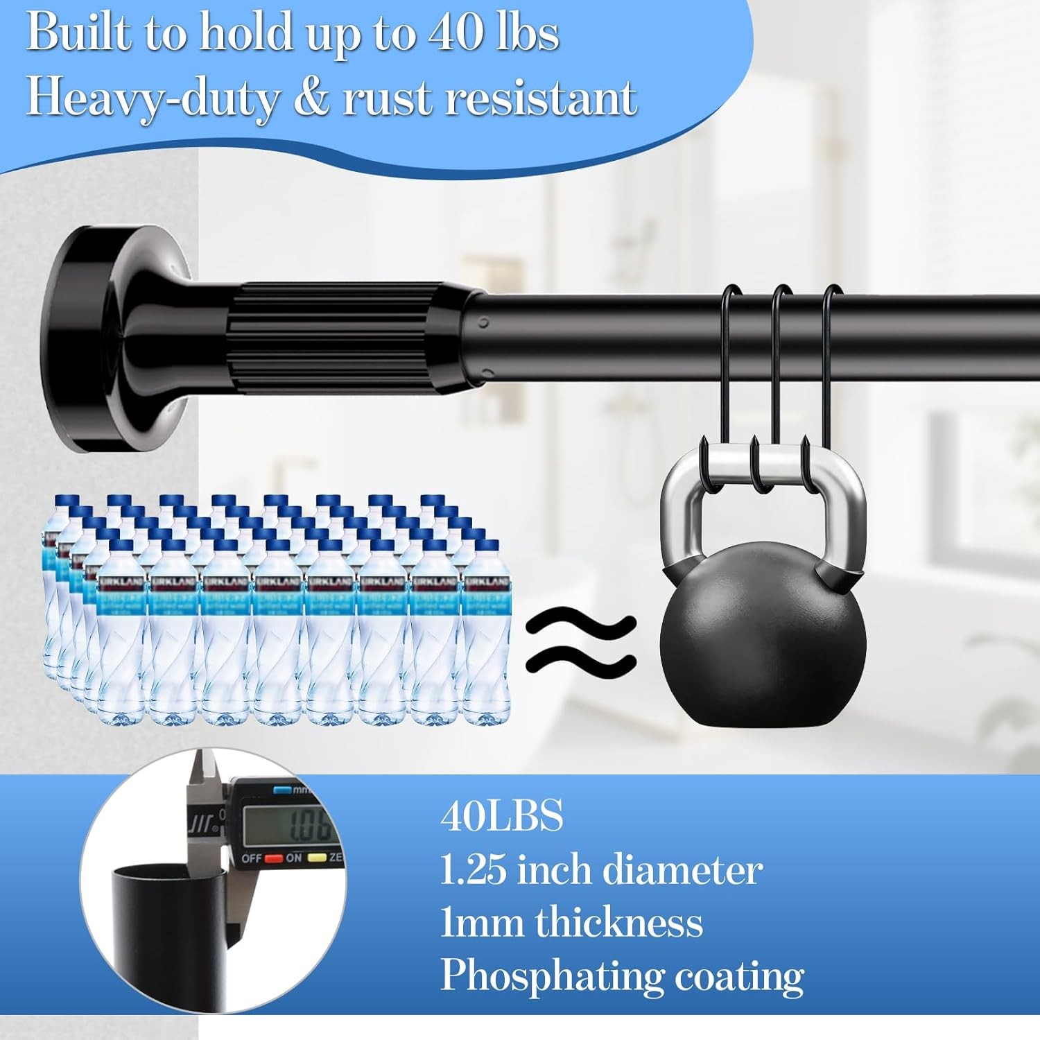 Heavy Duty Tension Curtain Rod No Drilling 43 to 140 Inch (3.5 43-140IN