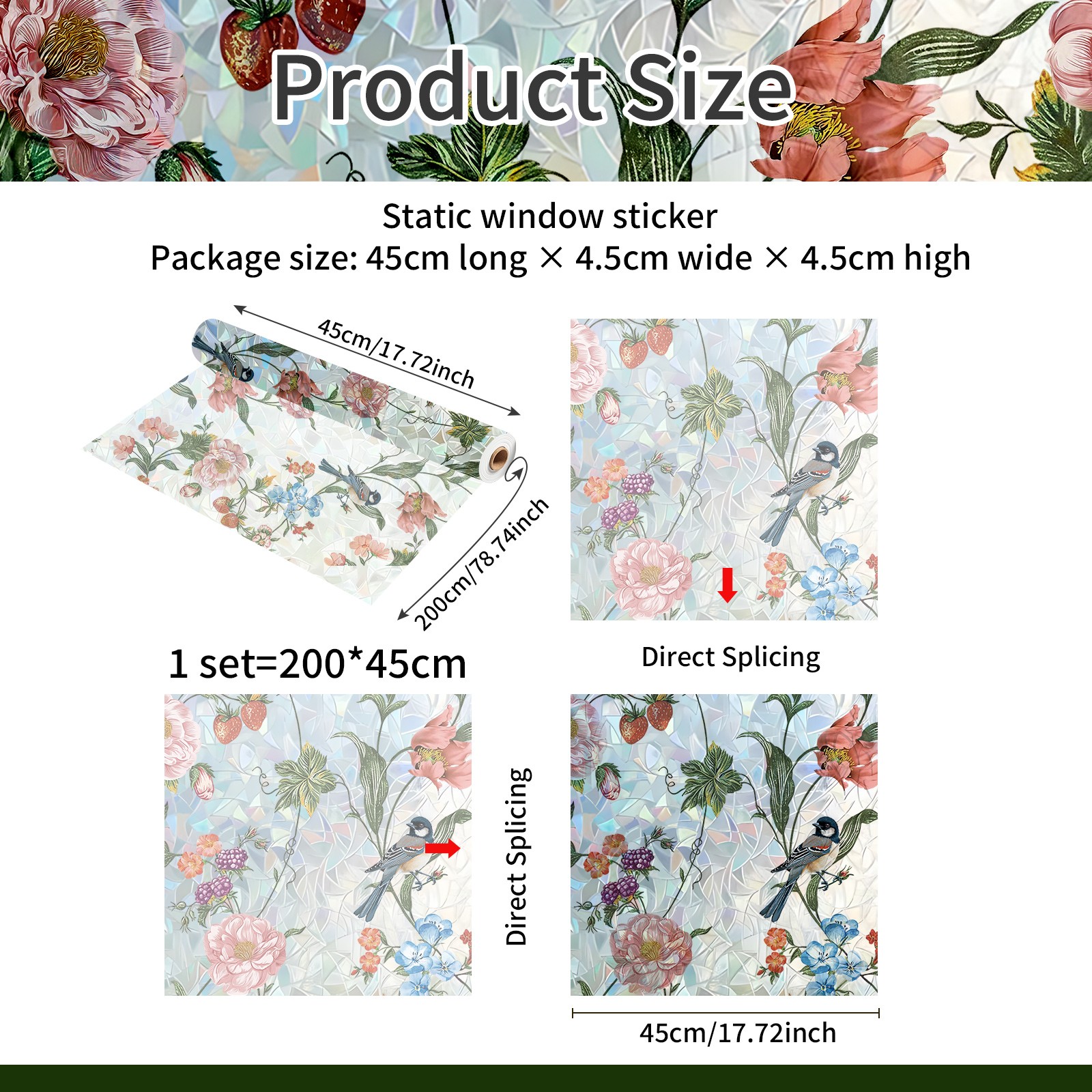 Bird & Flower Decals – Vibrant Static Electric Glass Stickers for Home Decor