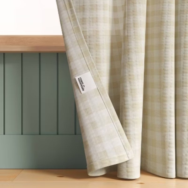 42″x84″ Light Filtering Gingham Ruffle Dorm Curtain Panel Ivory/Tan 1pc