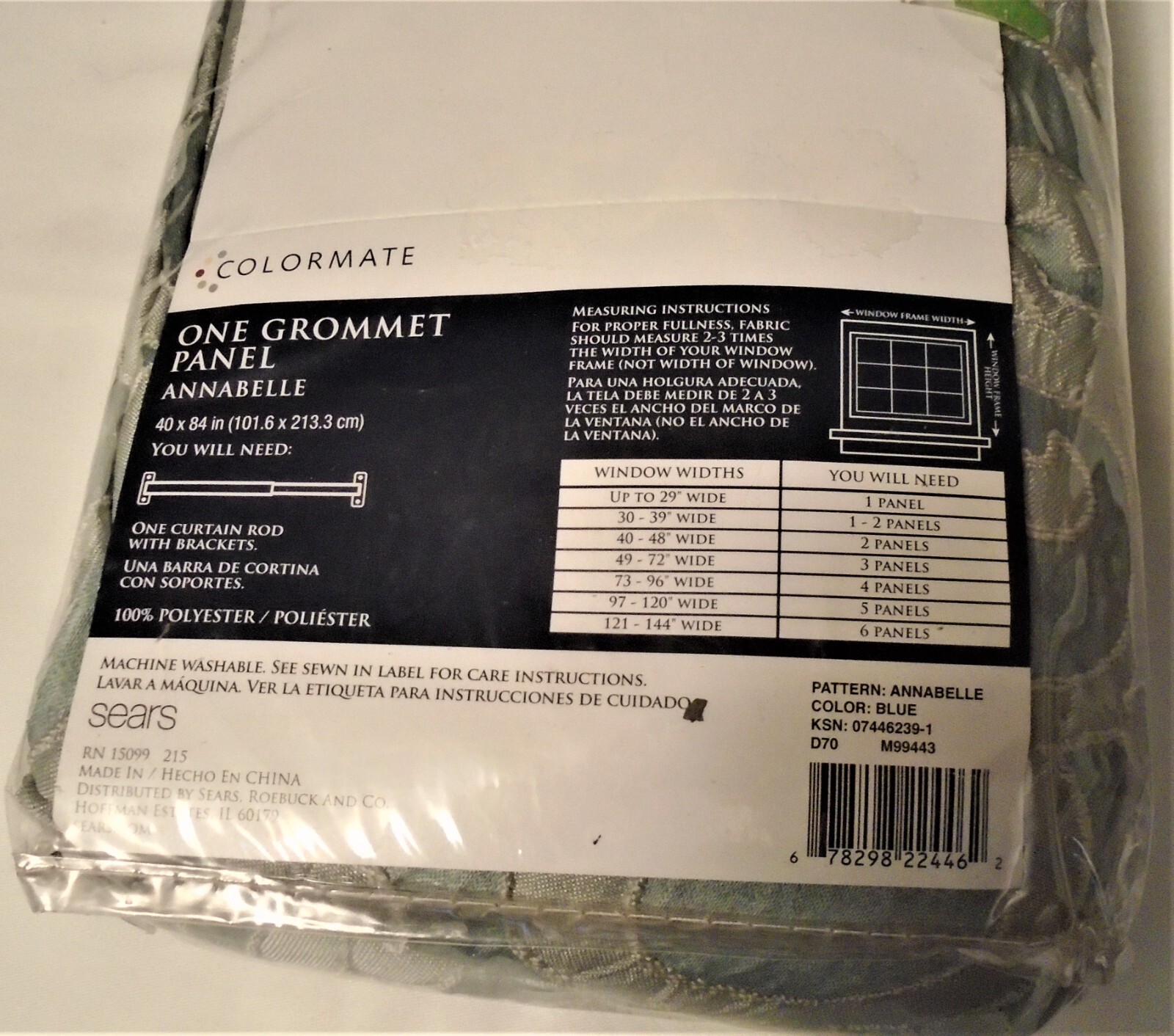 New Colormate Annabelle Embroidered Grommet Panel 40” x 84” Blue NIP