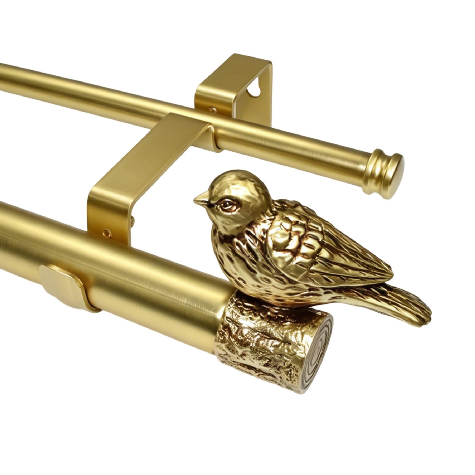Double Curtain Rod with Bird Finial, For Window 24-68 In, Gold Drapery Rod