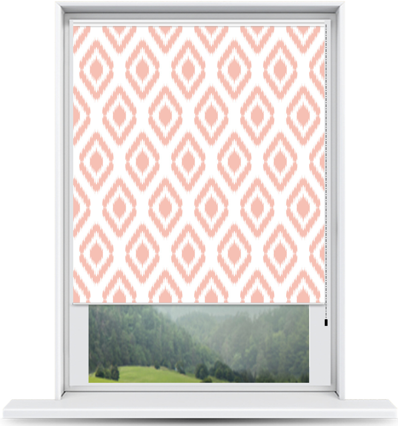 ArtToFrames Custom Window Shade – Blackout Ikat Grapefruit Design Reversed Roll