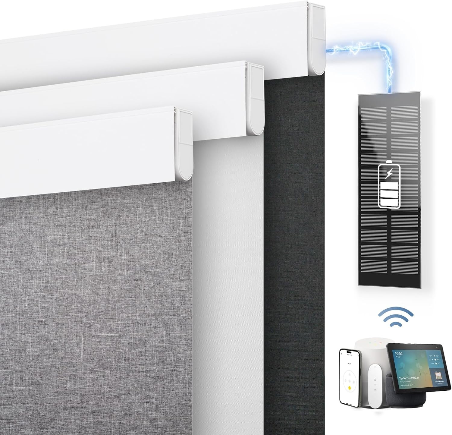 DENFOON Motorized Blinds with 34″W x 72″H, A-white (Solar Panels Charging)
