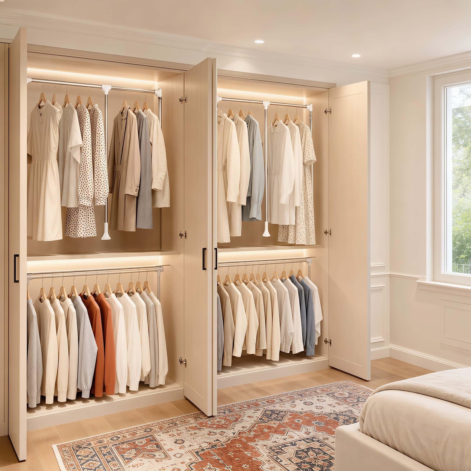 Adjustable 33-45 Pull Down Closet Rods White, High Clothes Access | Two-way B…