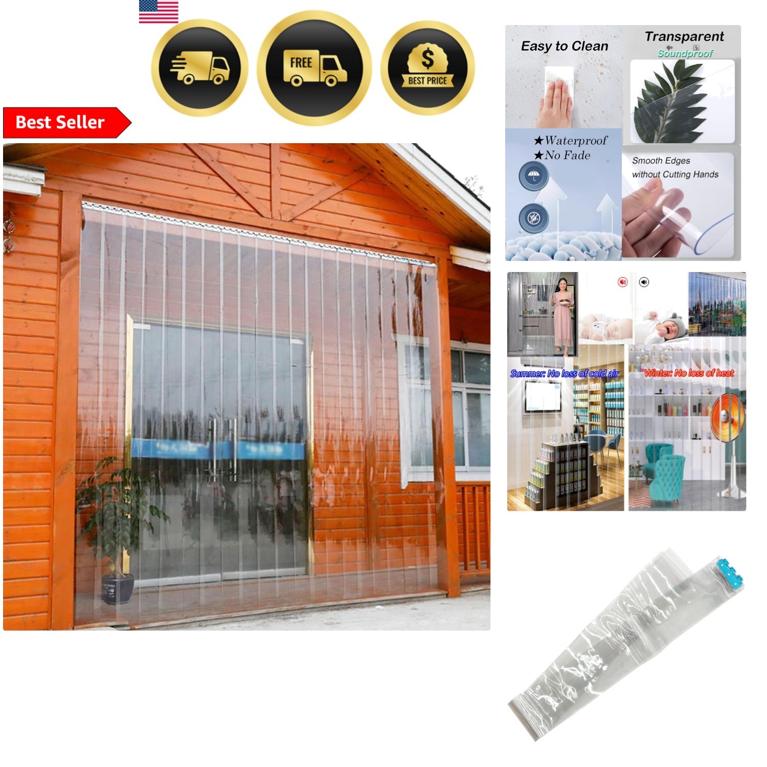 Plastic Door Curtain Strips for Warehouse Freezer Garage Kitchen 7 Pack