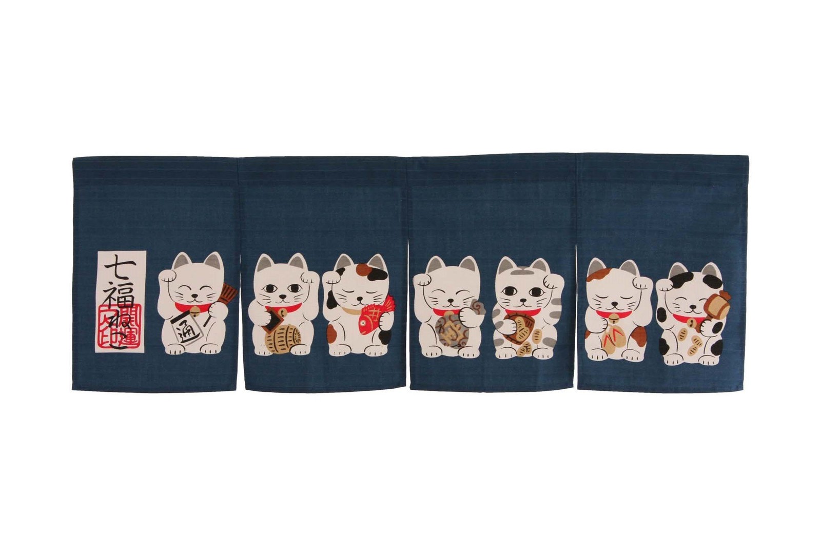 Noren (Japanese Curtain) Seven Beckoning Cat/Maneki Neko 17-507 85×30cm from …