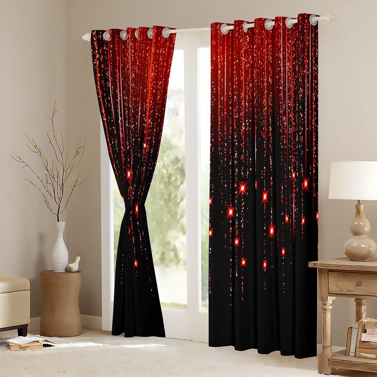 Feelyou Abstract Ombre Curtains Red Black Teens Window Curtains For Bedroom