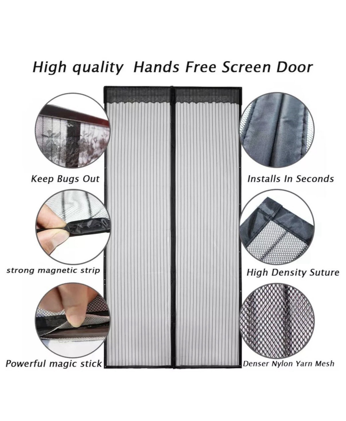 Magic Magnetic Door Mesh Net Fly Screen Mosquito Bug Curtain Hands Free Black AU