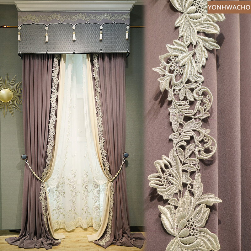 French smoky gray purple velvet cloth blackout curtain valance tulle panel C631