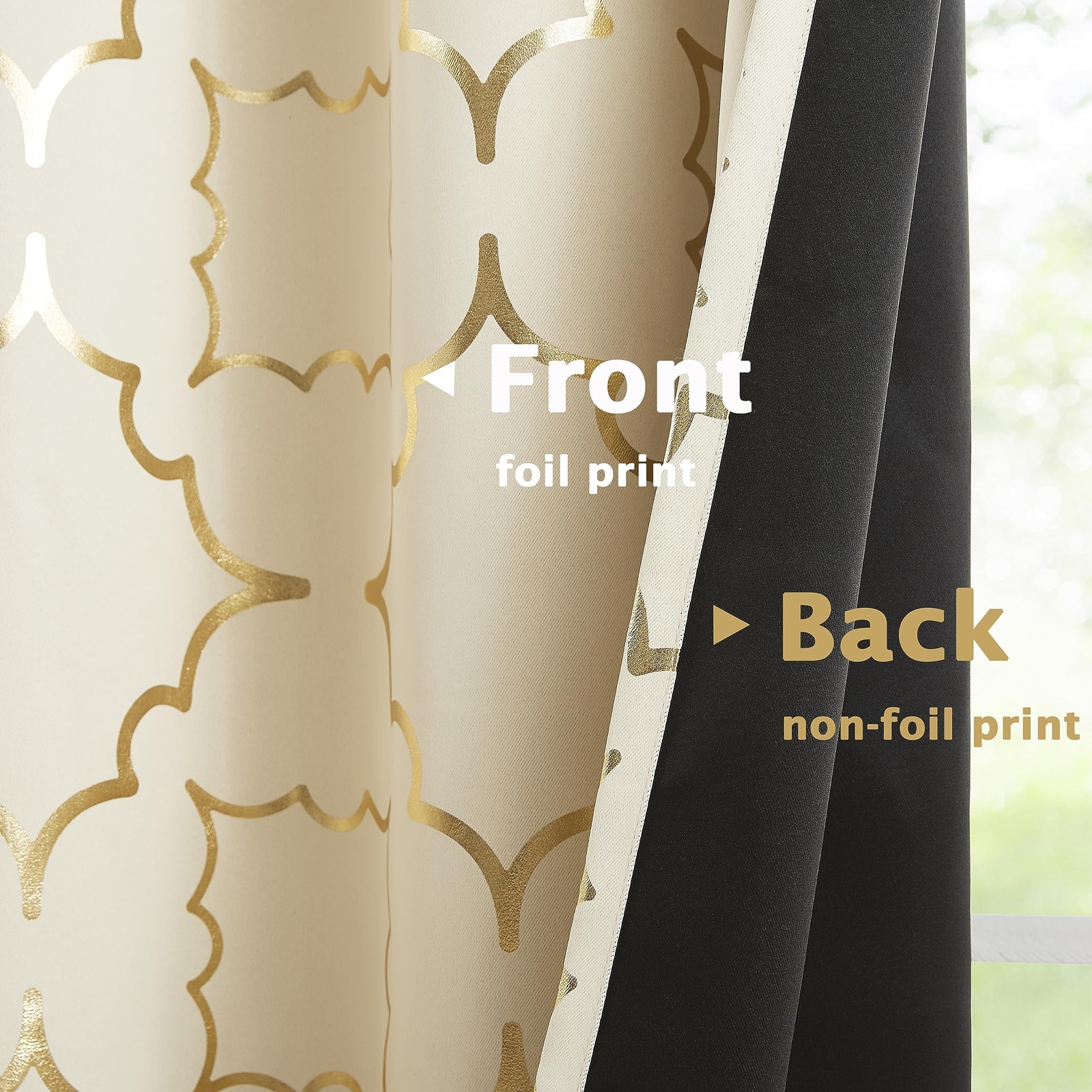 Beige Blackout Curtain Panels for Bedroom 84″ Gold Foil Moroccan Metallic Pri…