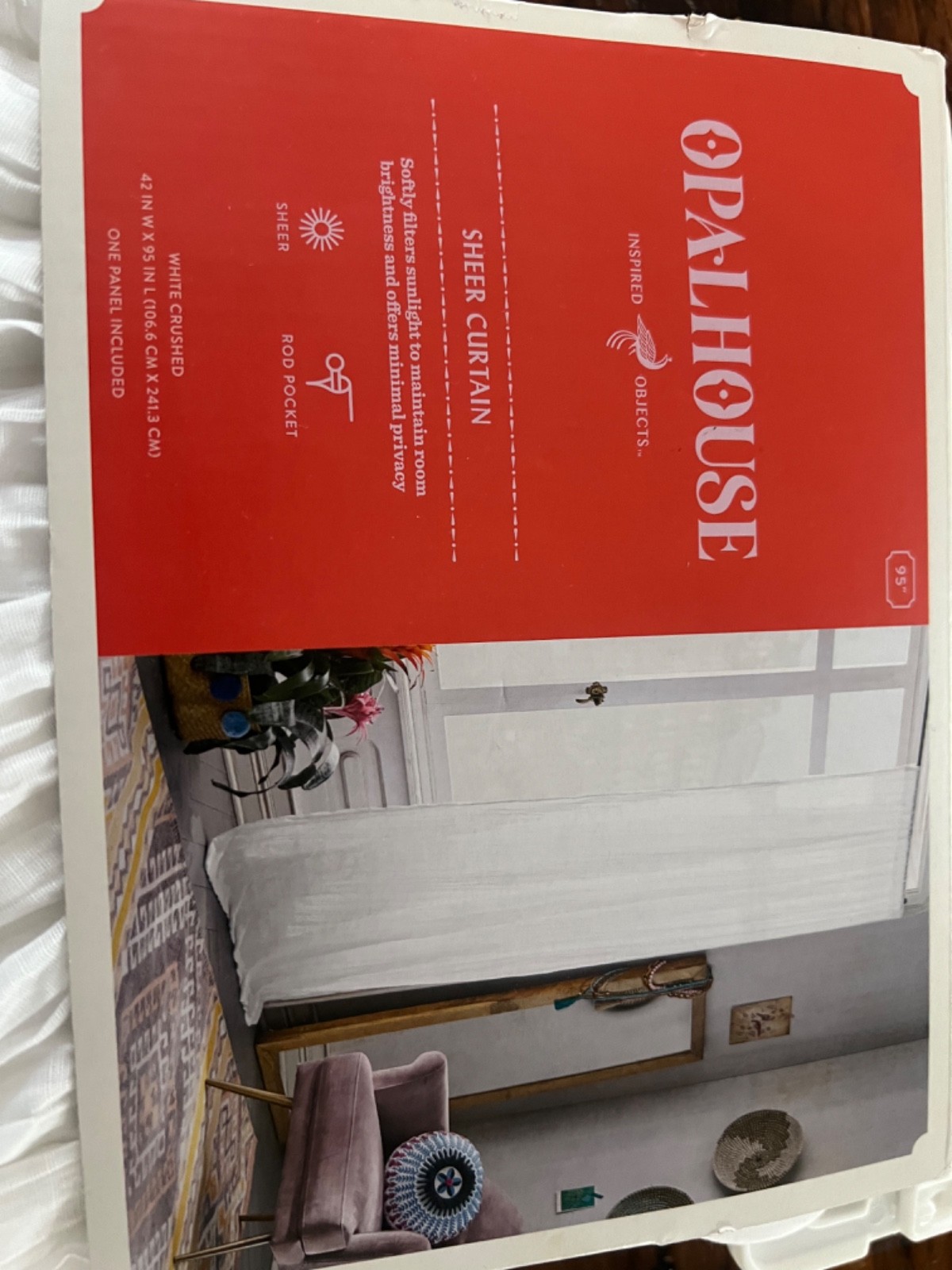 NWT! Opalhouse ONE Sheer Curtain Panel White Crushed 42IN W X 95 IN L