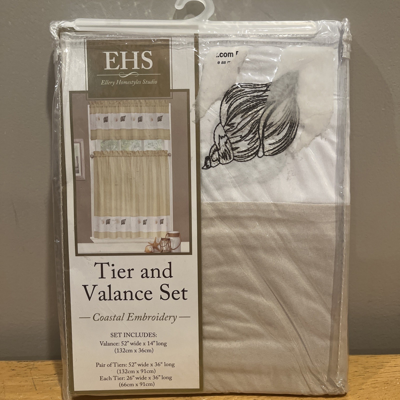 Ellery Homestyles 36 inch Tiers Valance Curtain Set Embroidered Seashells Beach