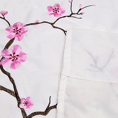 1 Piece Cherry Blossom Embroidery Valance Pink, 60″ x 19″, Scalloped Flower