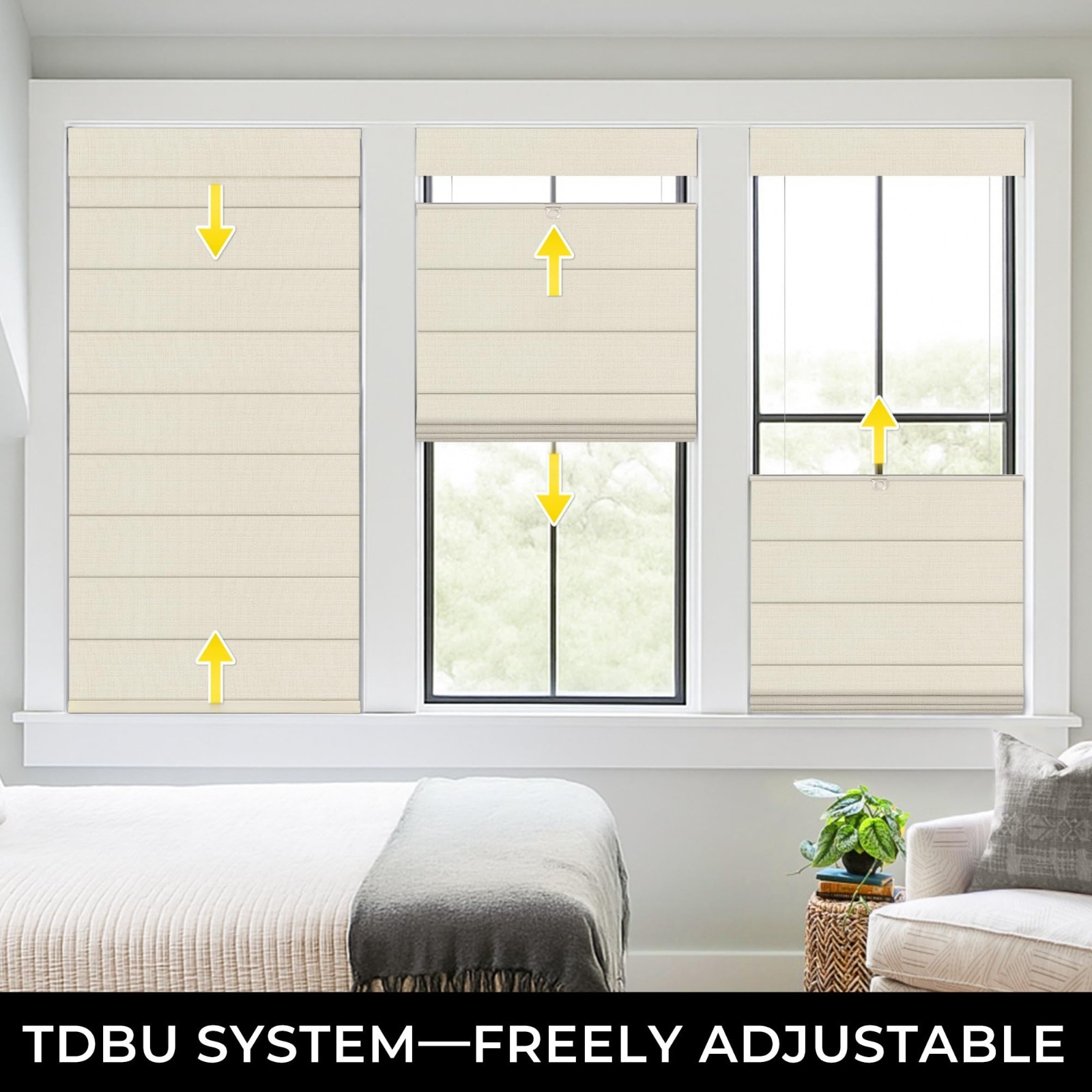 UNISHADES No Drill Top Down Bottom Up Roman Shade 35×64 Beige 100% Blackout