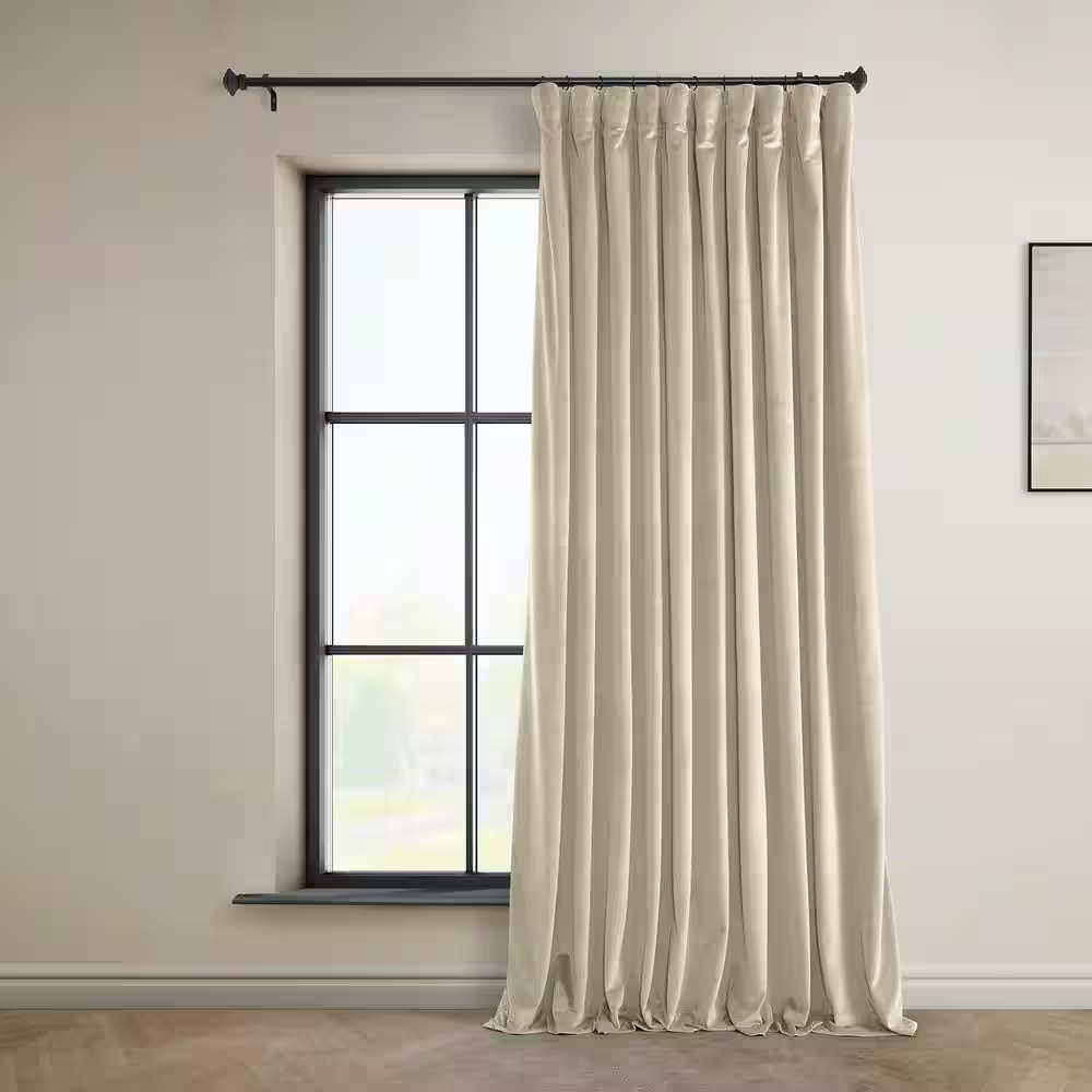 Signature Angora Beige Plush Velvet Hotel Blackout Curtain – 50 In. W X 108 In.