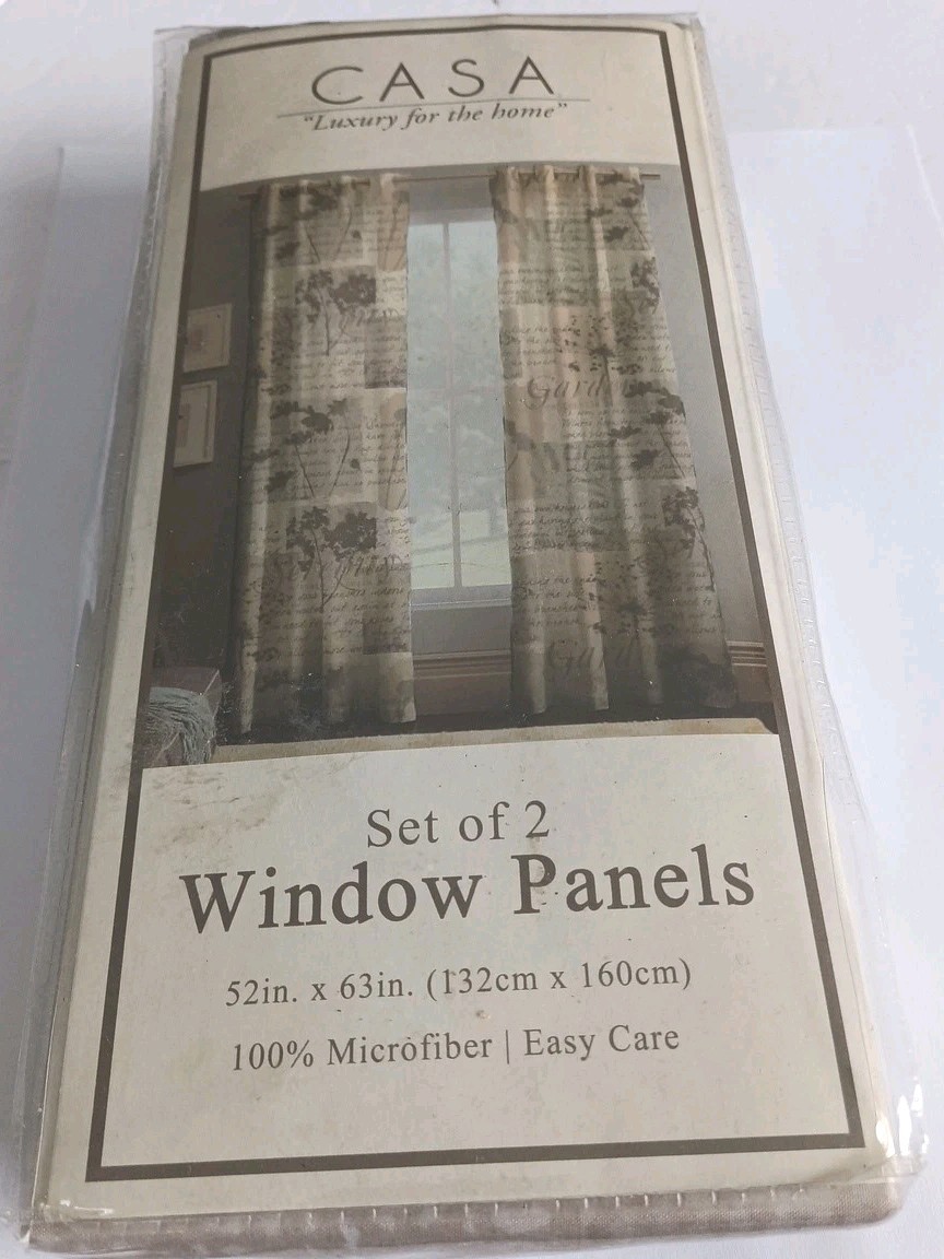Window Curtain Panels 63in CASA Luxury Light Brown Letters Patterns.