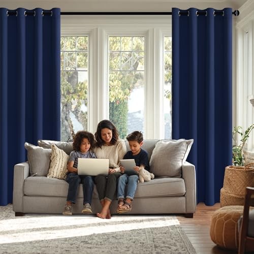 Blackout Curtains with Tiebacks – Thermal 42″W x 63″L (Pack of 2) Navy Blue