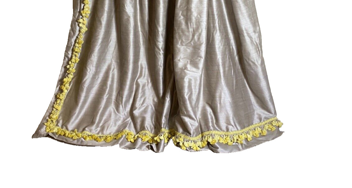 Custom Pinch Pleat Curtain Drape Beige Champagne Pom Fringe Trim WIDE 90 Long