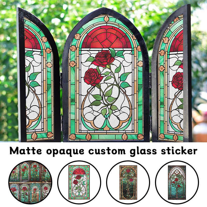 Retro Rose Stained Glass Film Frosted Window Sticker Bathroom Office Decor NEW
