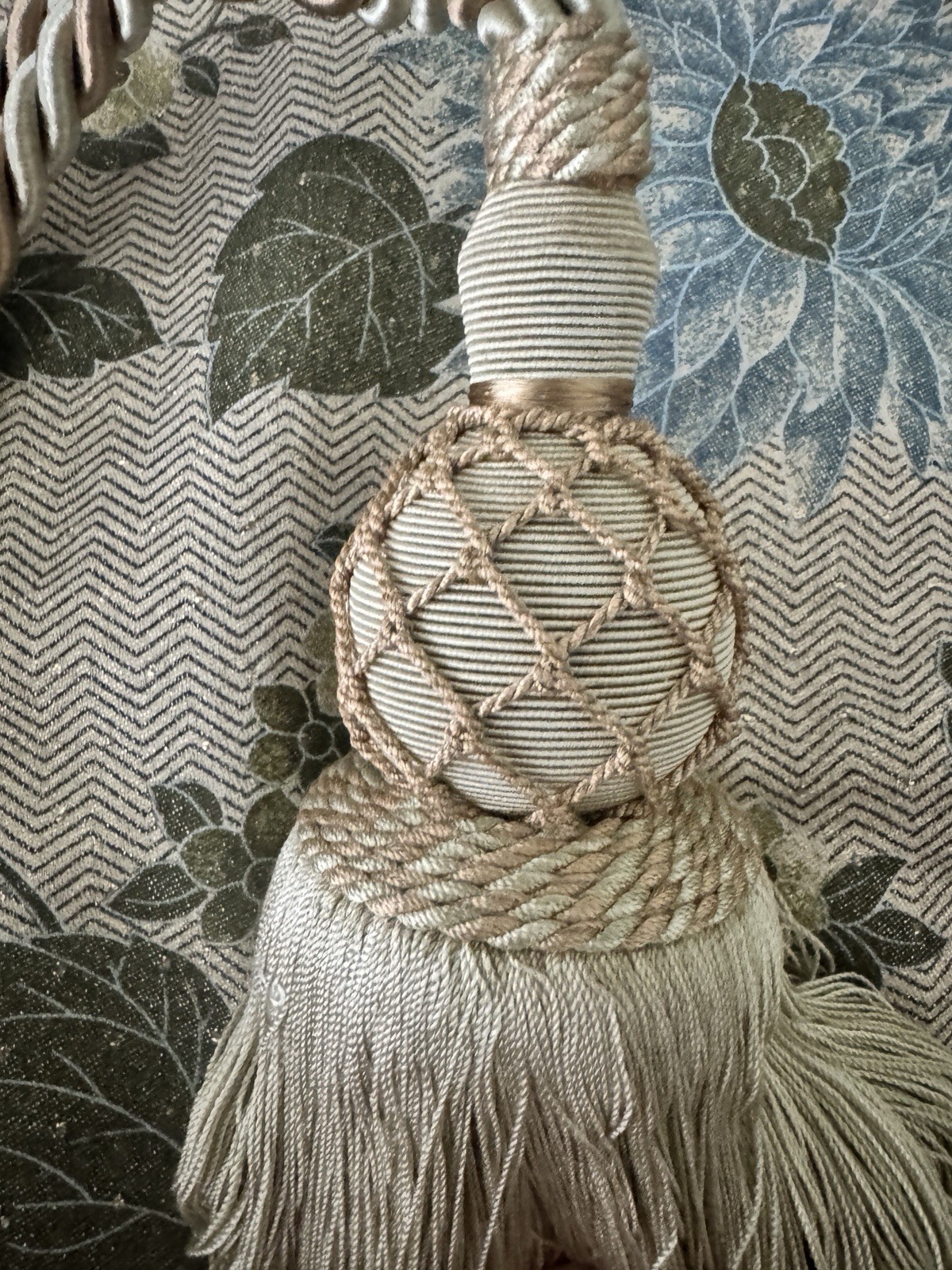French Curtain Tassel Tiebacks A Pair Designer Gold Ivory Light Green