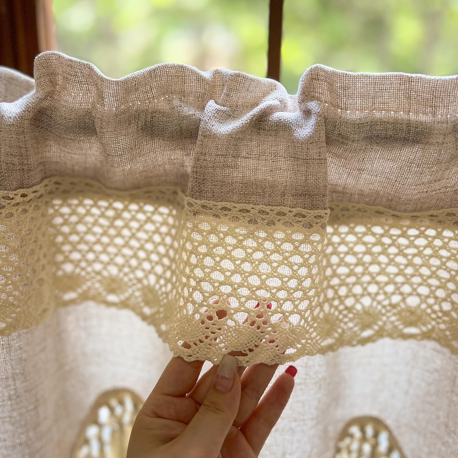 Boho Crochet Lace Valances for Windows Kitchen Macrame Linen Sheer Valances w…
