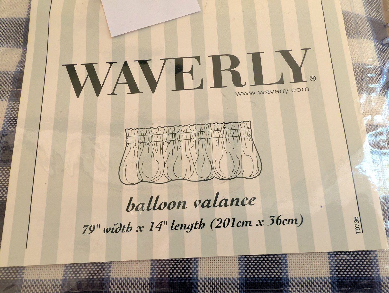 JCP 2 pr WAVERLY Keepsake-Check Denim Balloon Valance Blue & White 79″x14″ NIP