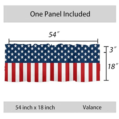 4th of July Kitchen Curtains 45″W x 18″L (Pack of 1) Blue Red White Stars