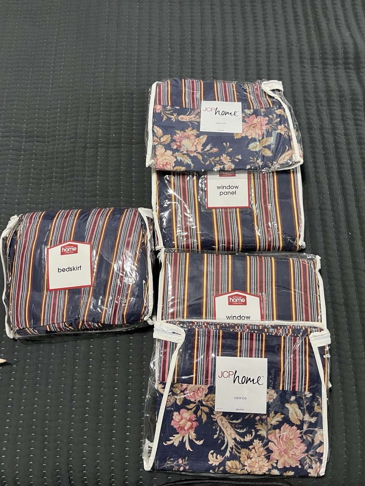 Window Panel /Valance Lot Of 2 Each Floral Stripe JCPenney/ Q Bed skirt (1111-g2