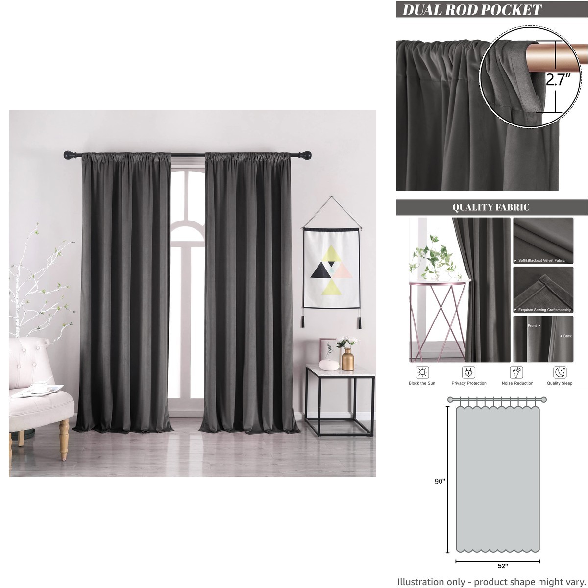 Nanbowang Dark Gray – 52X 90 Soft Rod Pocket Thermal Insulated Window