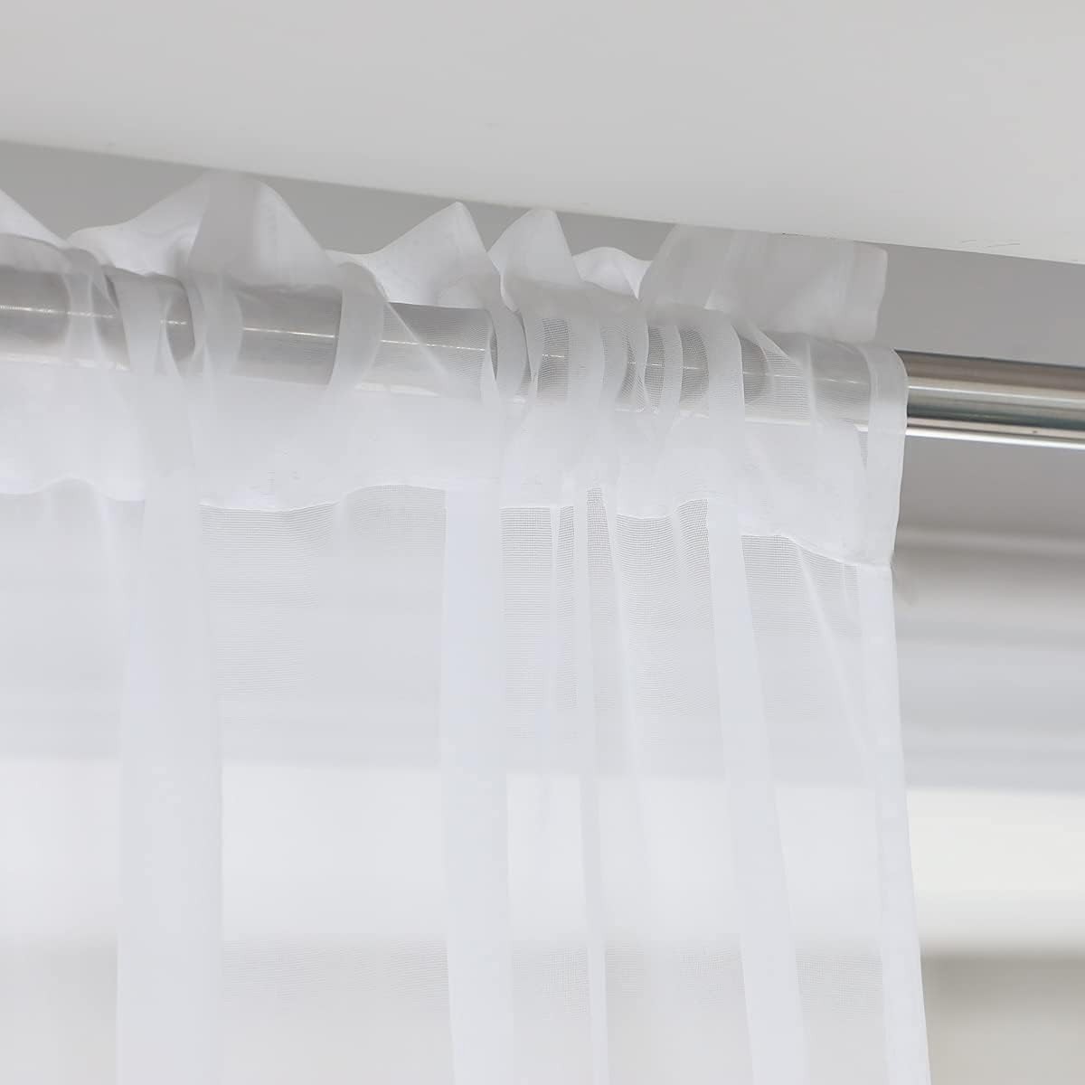 Customizable Length Sheer White Curtains – 84-Inch with Rod Pocket Style