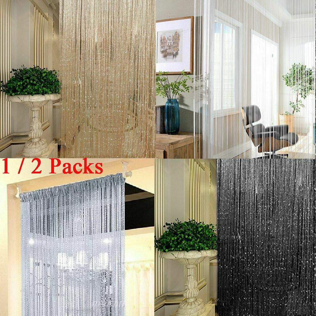 1-2Pack Glitter String Door Curtain Fly Screen Room Divider Window Panel Tassel