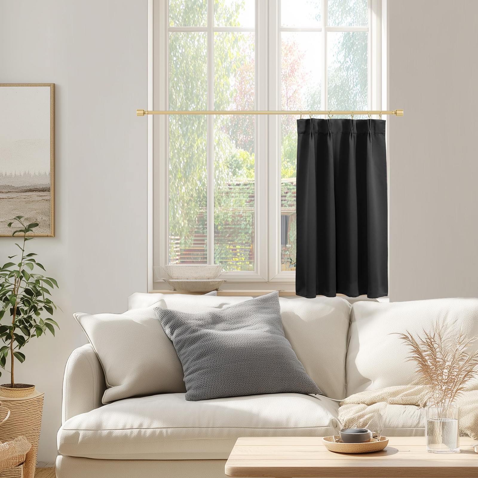 Small Window Curtains Single Panel, Pinch Pleated 36 Inch Blackout Thermal Sh