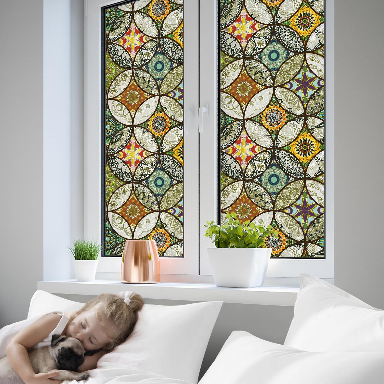 DKTIE Static Cling Decorative Window Film 17.7″ x 78.7″ (with tools), Yellow