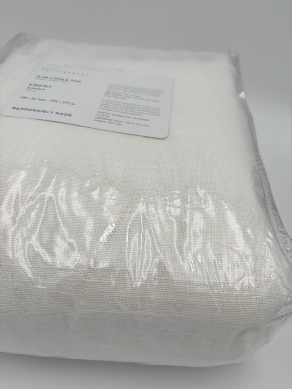 Pottery Barn Emery Linen Curtainv~vWhite~ 100″ W x 84″ L~ LF