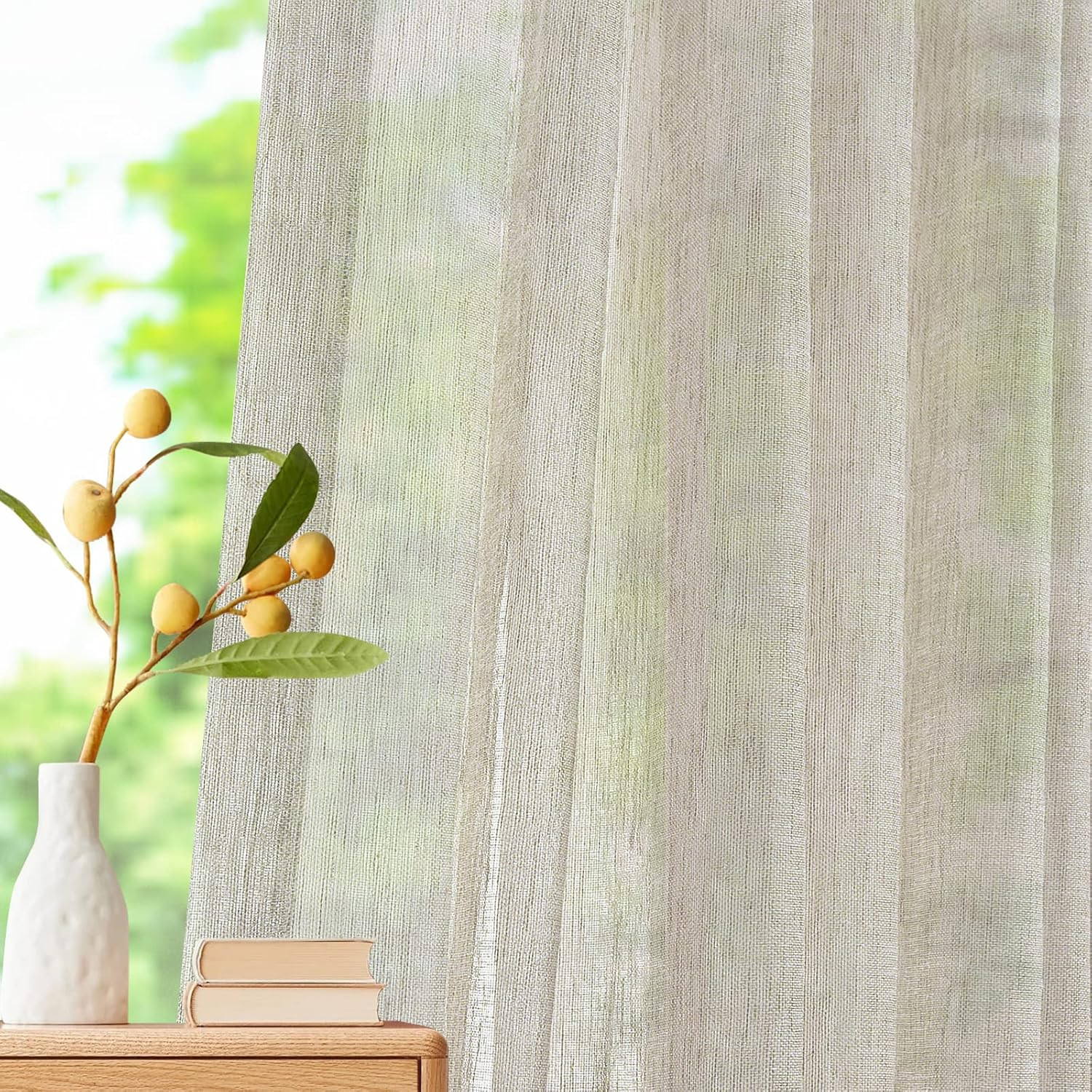 Faux Linen Sheer Curtains 84″ Long, Set of 2, Camel, 42″W for Home & Office
