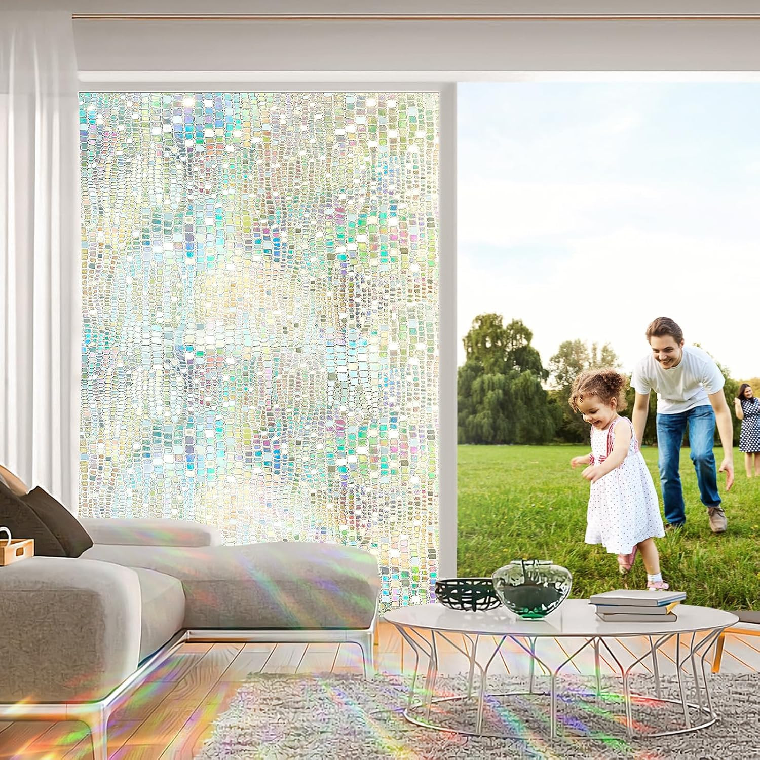 Window Privacy Film, Stained Glass Window Films 3D Rainbow Decorative Static Cli