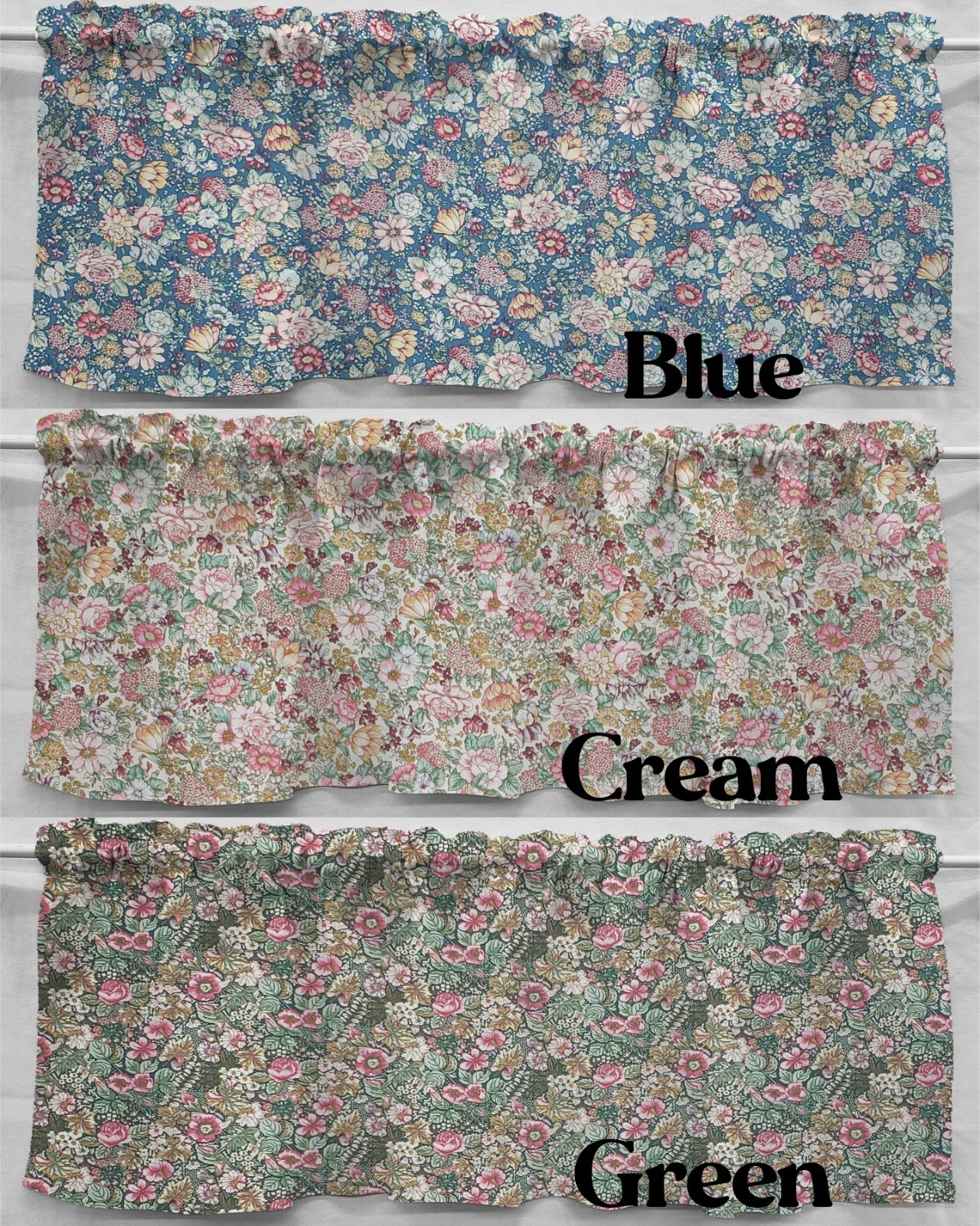 Rose Garden Valances, Curtains or Swags (3 Colors Available)