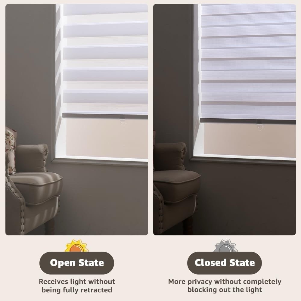 SEEYE Cordless Zebra Blinds for Window, French Door, Free-Stop 35″ W x 90″ H