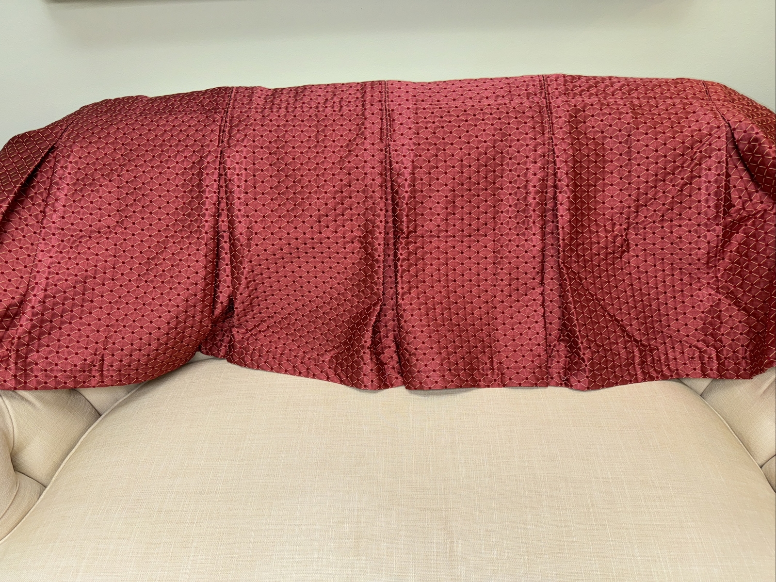 76 X 25 Custom Red/Burgundy Trellis Design Valance Rod Pocket Satin Fabric A+