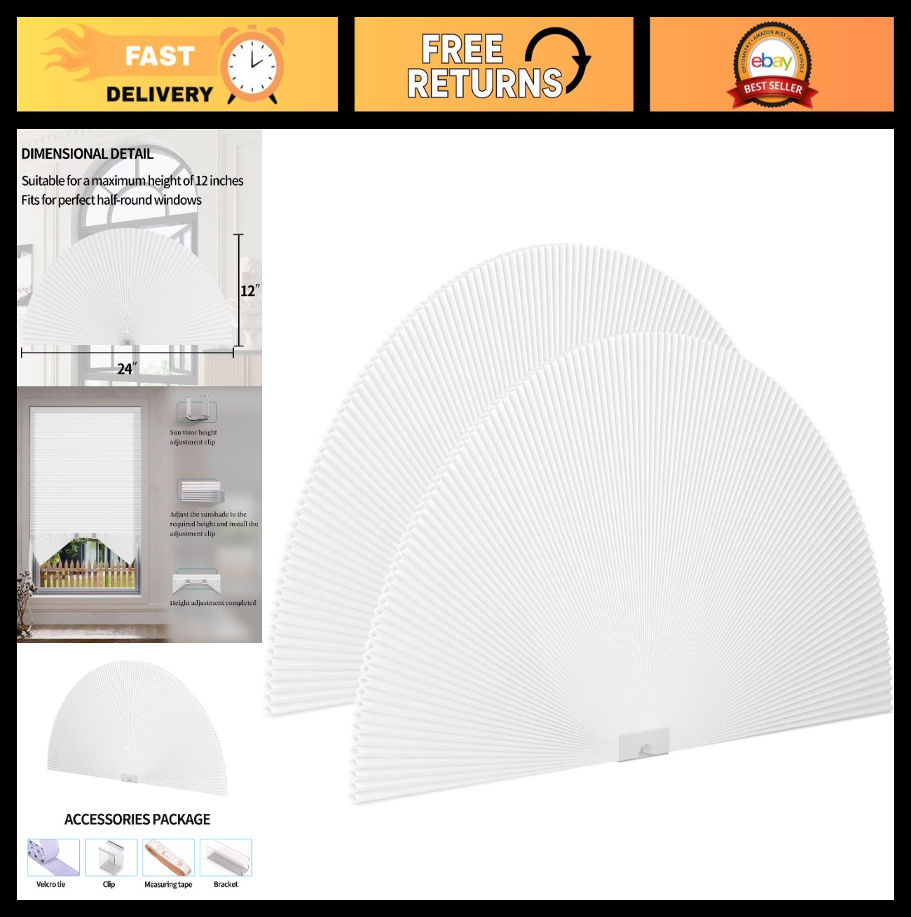 Light Filtering Half Circle Window Shades | Cordless Honeycomb Blinds | Easy Ins