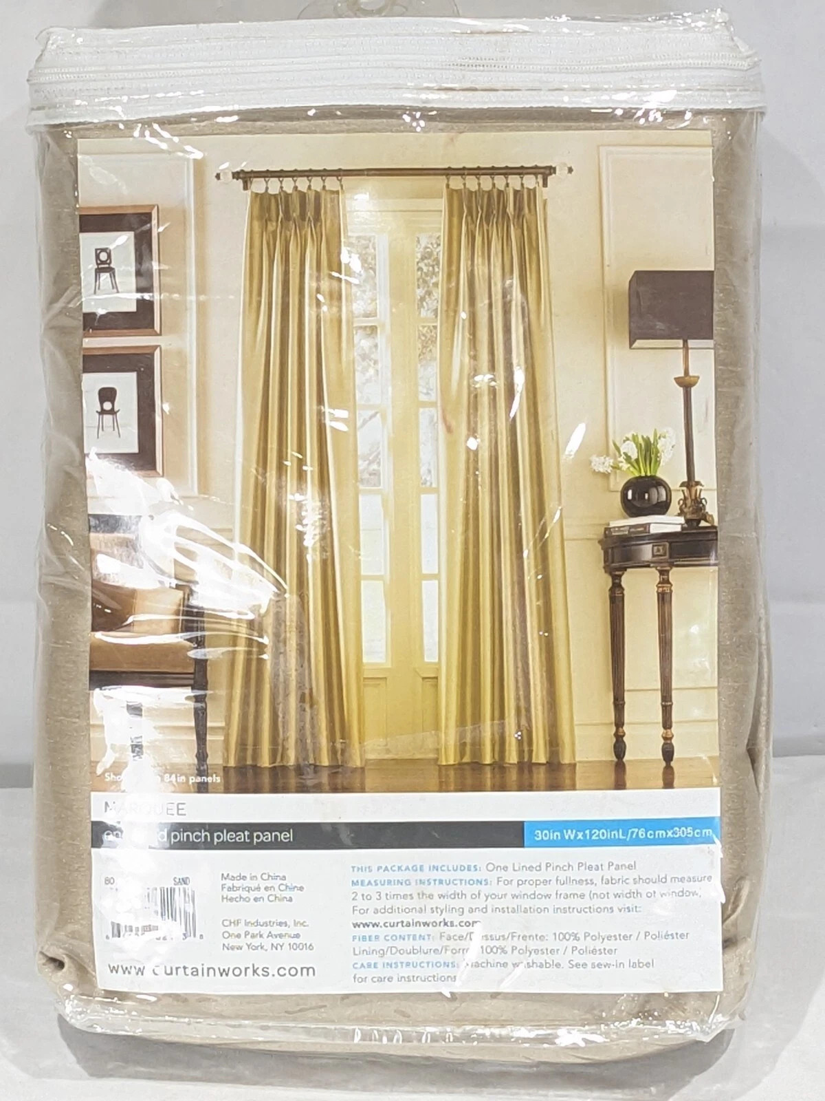 Curtainworks Marquee Curtain Panel, 30 x 95in, Sand (Champagne Beige)