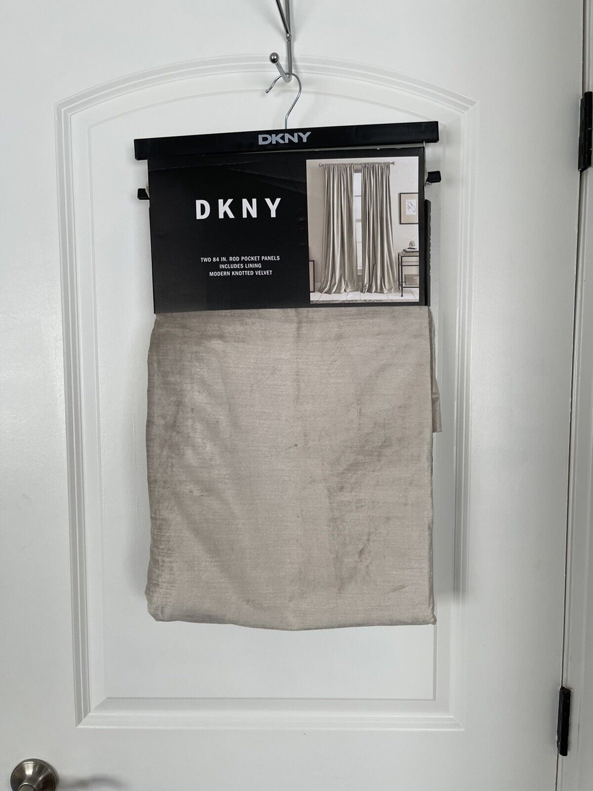 DKNY Two 50″ x 84″ Pocket Panels Includes Lining Modern Knotted Velvet Champagne