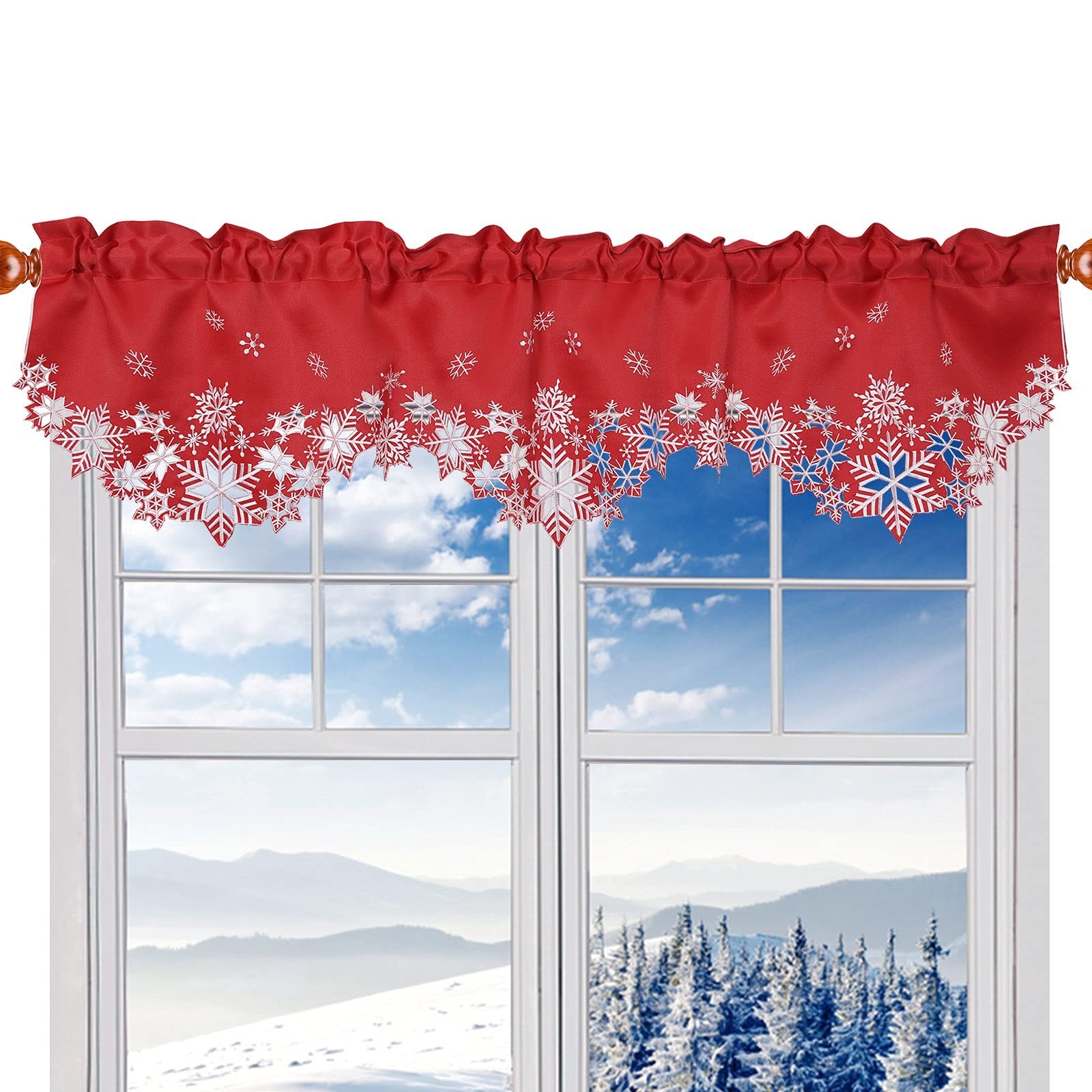 Embroidered Snowflakes Kitchen Window Curtain Valance W 42 × L 14 Inches, for…
