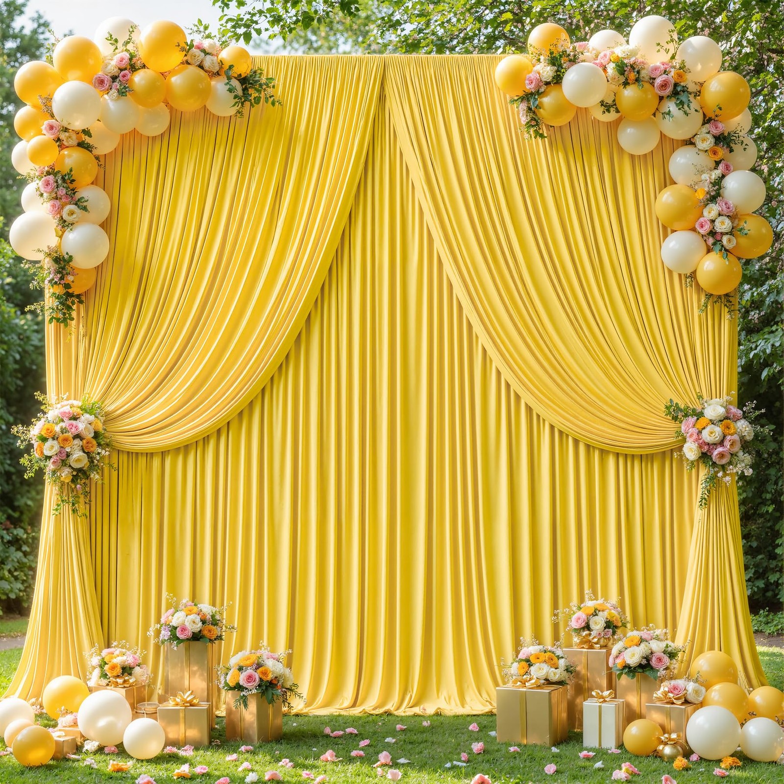 40x10ft Yellow Backdrop Curtains for Wedding W5 x H10′(8 Panels),
